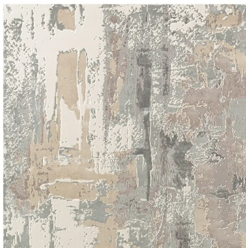 8' Beige Ivory And Gray Abstract Runner Rug Photo 2
