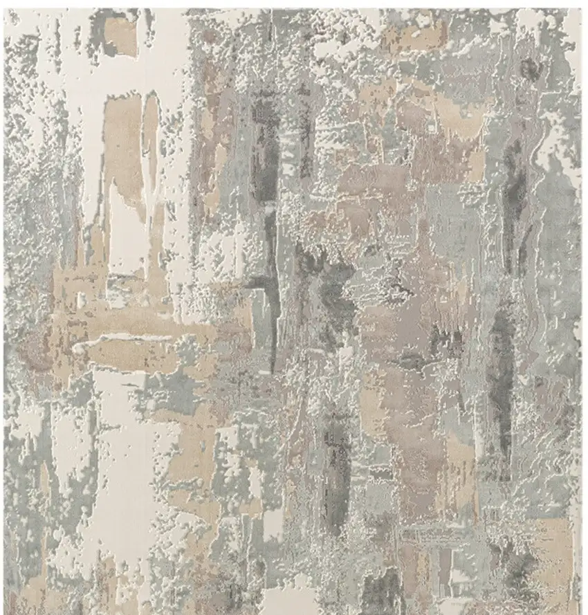 8' Beige Ivory And Gray Abstract Runner Rug Photo 3