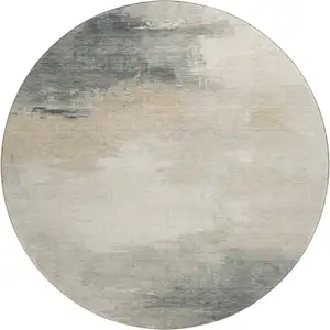 Photo of 8' Beige Ivory And Gray Abstract Washable Round Rug With UV Protection