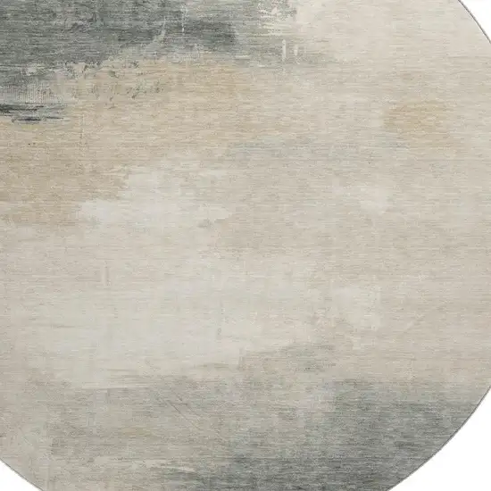 8' Beige Ivory And Gray Abstract Washable Round Rug With UV Protection Photo 2