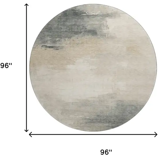8' Beige Ivory And Gray Abstract Washable Round Rug With UV Protection Photo 9