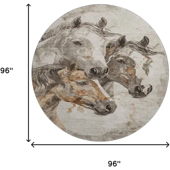 8' Beige Ivory And Gray Animal Print Washable Round Rug With UV Protection Photo 9