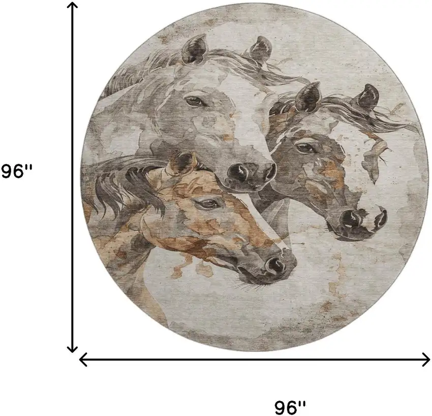 8' Beige Ivory And Gray Animal Print Washable Round Rug With UV Protection Photo 9