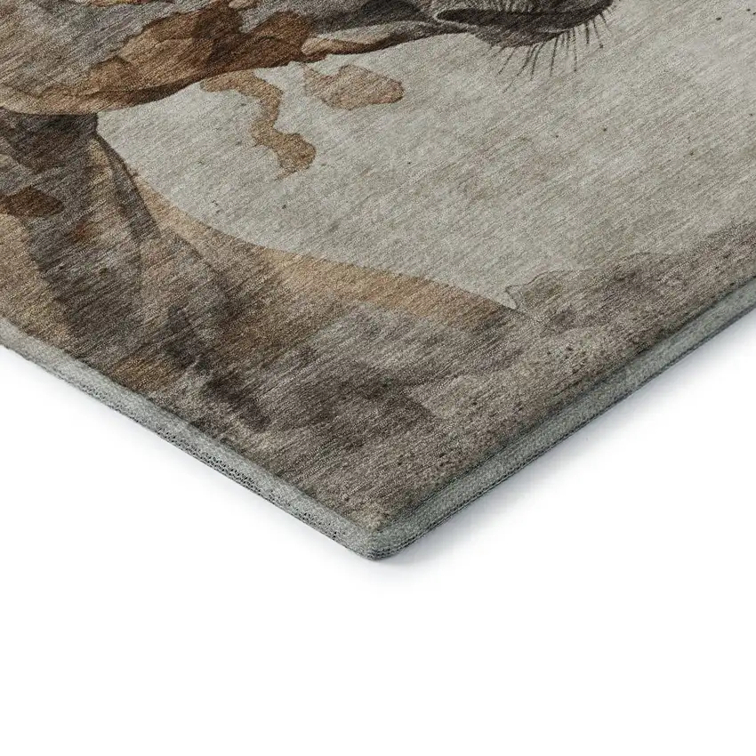 8' Beige Ivory And Gray Animal Print Washable Round Rug With UV Protection Photo 6