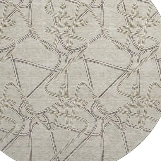 8' Beige Ivory And Gray Geometric Washable Round Rug With UV Protection Photo 2