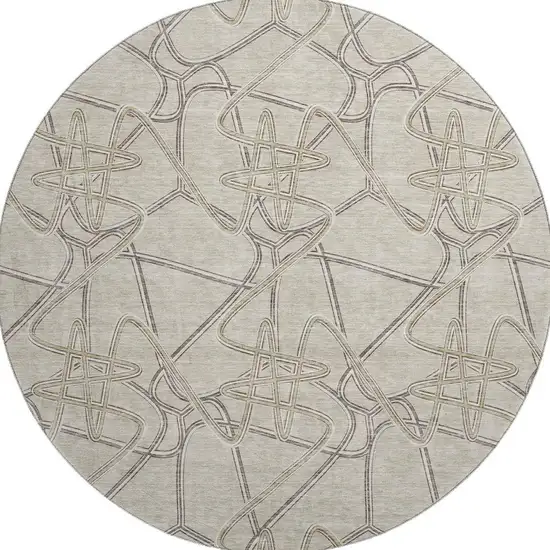 8' Beige Ivory And Gray Geometric Washable Round Rug With UV Protection Photo 3