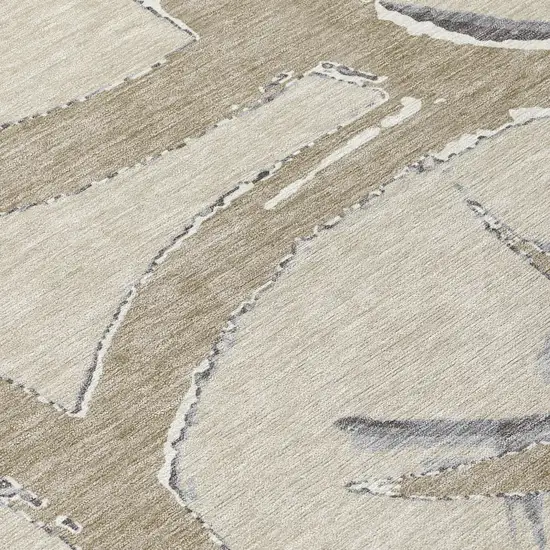 8' Beige Ivory And Gray Round Abstract Washable Indoor Outdoor Area Rug Photo 8