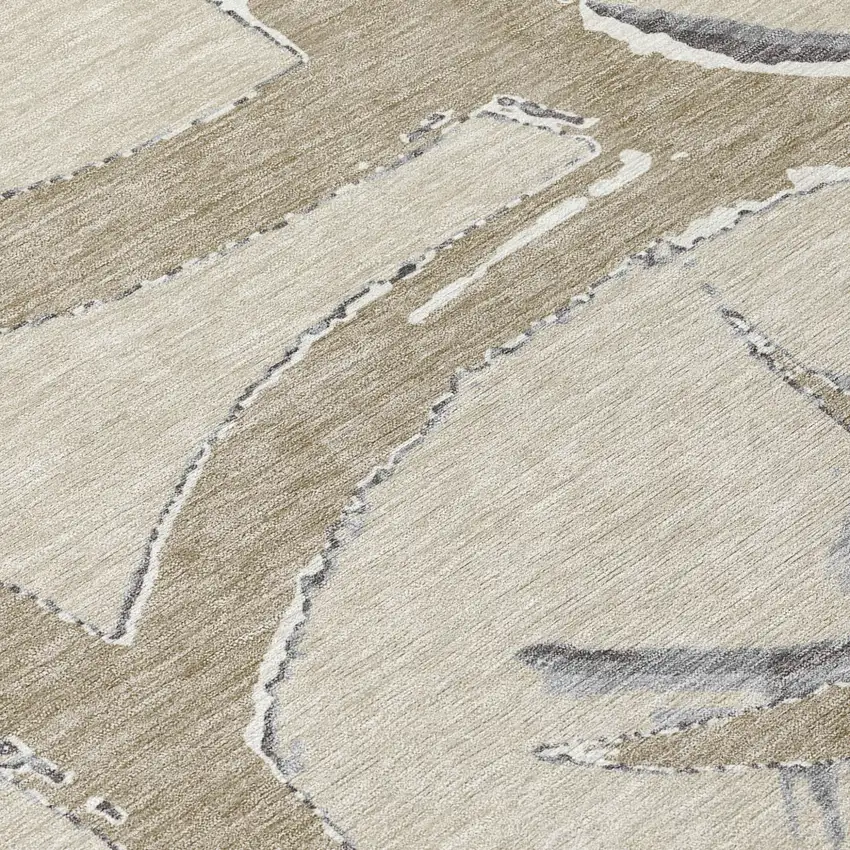 8' Beige Ivory And Gray Round Abstract Washable Indoor Outdoor Area Rug Photo 8