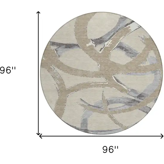 8' Beige Ivory And Gray Round Abstract Washable Indoor Outdoor Area Rug Photo 3