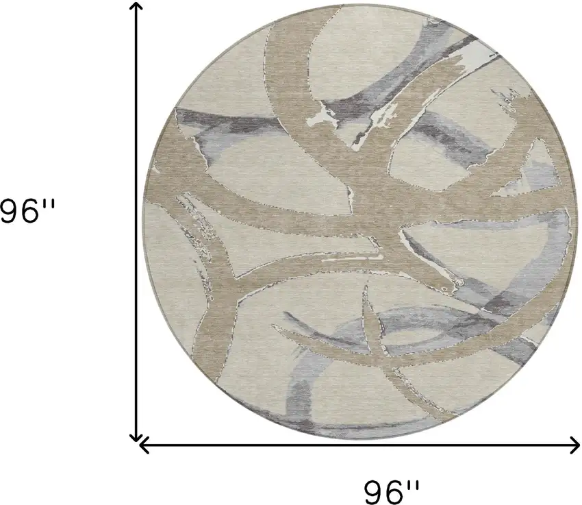 8' Beige Ivory And Gray Round Abstract Washable Indoor Outdoor Area Rug Photo 3