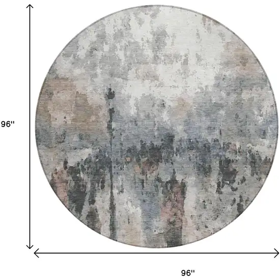 8' Beige Ivory And Gray Round Abstract Washable Indoor Outdoor Area Rug Photo 3