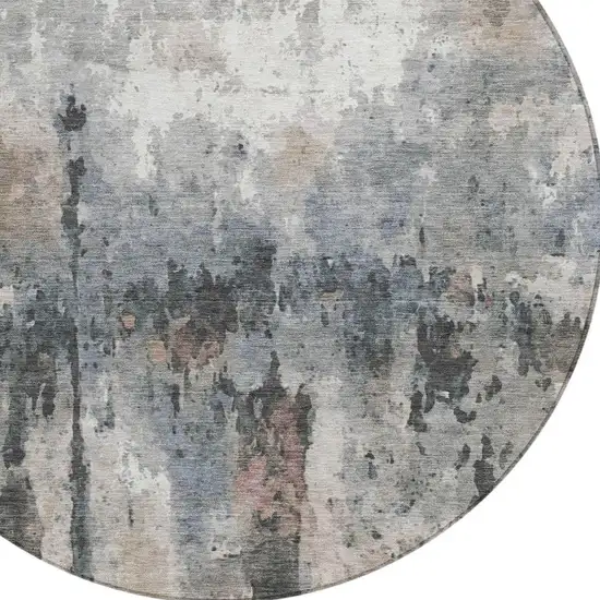 8' Beige Ivory And Gray Round Abstract Washable Indoor Outdoor Area Rug Photo 6