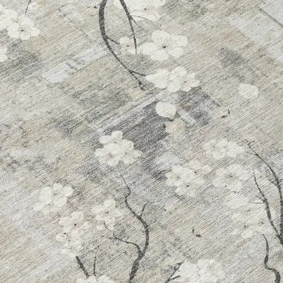 8' Beige Ivory And Gray Round Floral Washable Indoor Outdoor Area Rug Photo 9