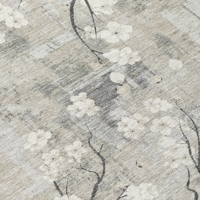 8' Beige Ivory And Gray Round Floral Washable Indoor Outdoor Area Rug Photo 9