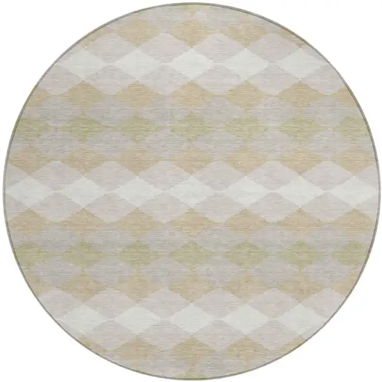 8' Beige Ivory And Gray Round Geometric Washable Indoor Outdoor Area Rug Photo 2