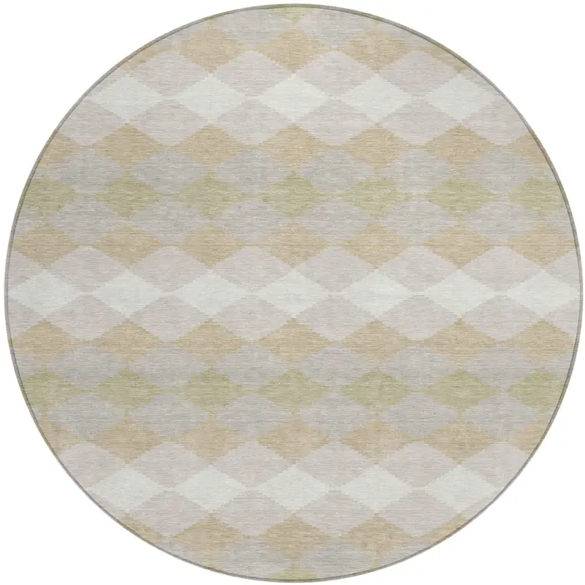 8' Beige Ivory And Gray Round Geometric Washable Indoor Outdoor Area Rug Photo 2