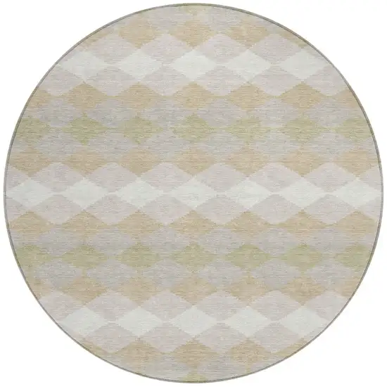 8' Beige Ivory And Gray Round Geometric Washable Indoor Outdoor Area Rug Photo 5