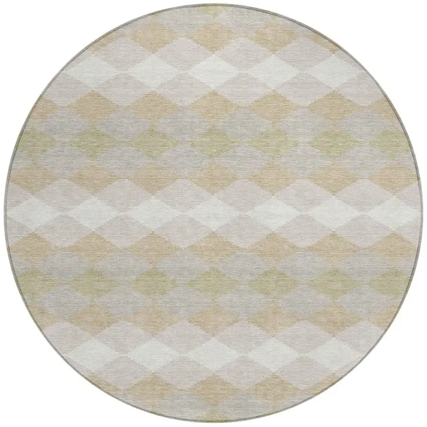 8' Beige Ivory And Gray Round Geometric Washable Indoor Outdoor Area Rug Photo 5