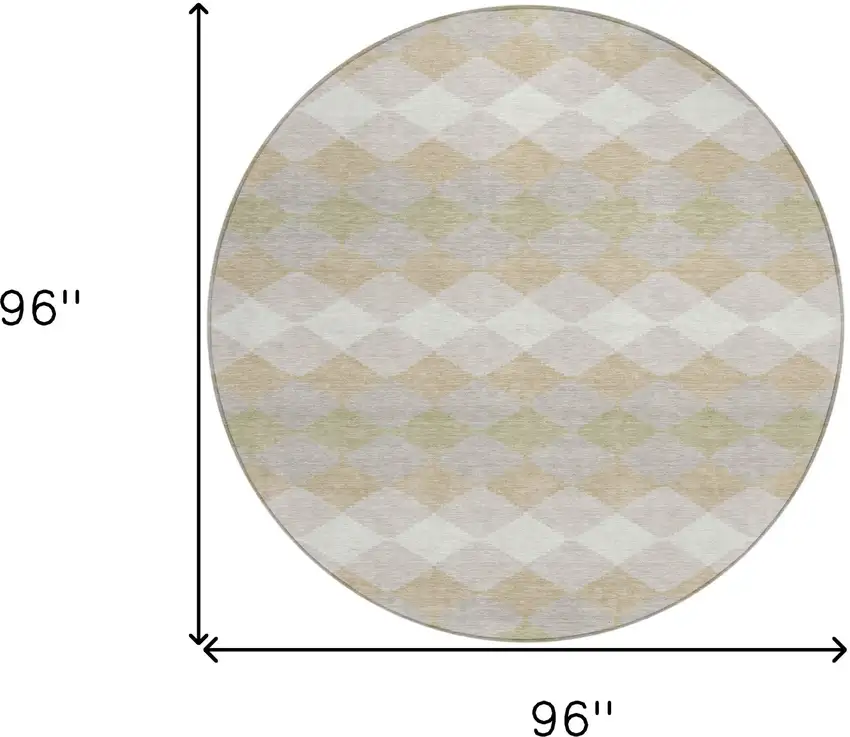 8' Beige Ivory And Gray Round Geometric Washable Indoor Outdoor Area Rug Photo 3