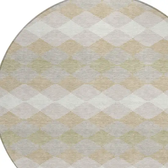 8' Beige Ivory And Gray Round Geometric Washable Indoor Outdoor Area Rug Photo 4