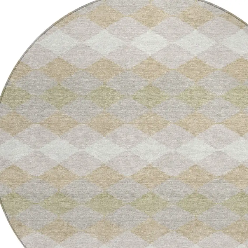 8' Beige Ivory And Gray Round Geometric Washable Indoor Outdoor Area Rug Photo 4