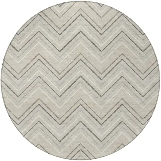 8' Beige Ivory And Gray Round Geometric Washable Indoor Outdoor Area Rug Photo 3