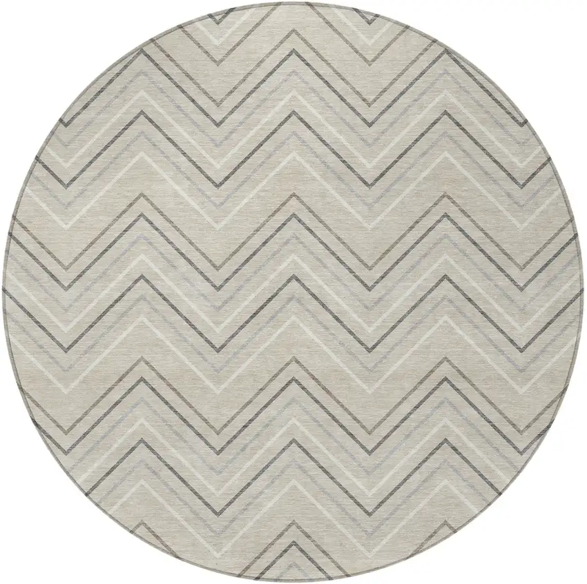 8' Beige Ivory And Gray Round Geometric Washable Indoor Outdoor Area Rug Photo 3