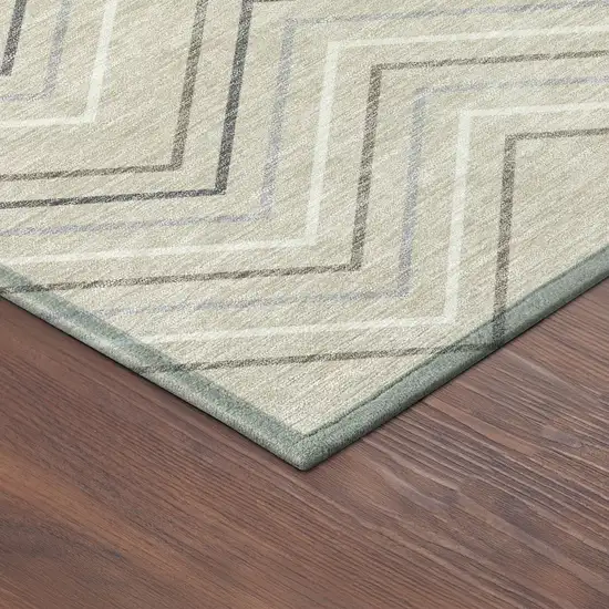 8' Beige Ivory And Gray Round Geometric Washable Indoor Outdoor Area Rug Photo 8