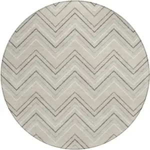 Photo of 8' Beige Ivory And Gray Round Geometric Washable Indoor Outdoor Area Rug