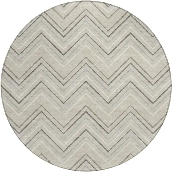 8' Beige Ivory And Gray Round Geometric Washable Indoor Outdoor Area Rug Photo 1