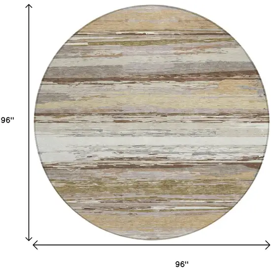 8' Beige Ivory And Gray Round Striped Washable Indoor Outdoor Area Rug Photo 3