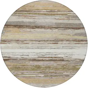 Photo of 8' Beige Ivory And Gray Round Striped Washable Indoor Outdoor Area Rug