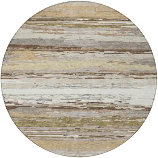 8' Beige Ivory And Gray Round Striped Washable Indoor Outdoor Area Rug Photo 5