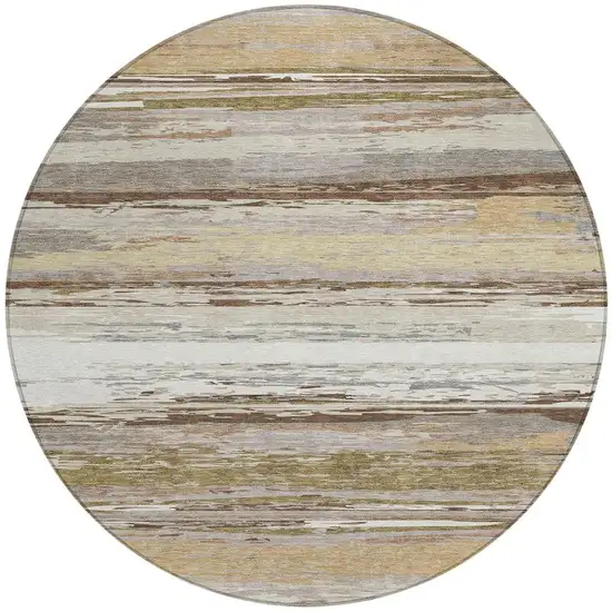 8' Beige Ivory And Gray Round Striped Washable Indoor Outdoor Area Rug Photo 4