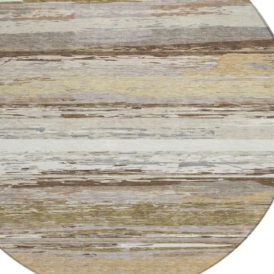8' Beige Ivory And Gray Round Striped Washable Indoor Outdoor Area Rug Photo 6