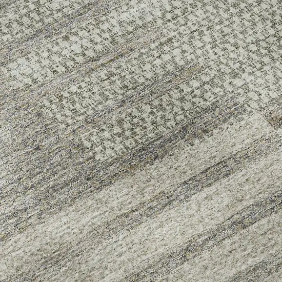 8' Beige Ivory And Gray Striped Washable Round Rug With UV Protection Photo 8