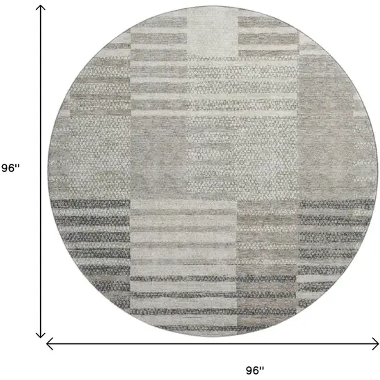 8' Beige Ivory And Gray Striped Washable Round Rug With UV Protection Photo 9