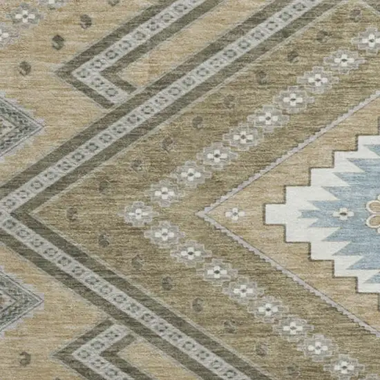 8' Beige Ivory And Gray Tribal Washable Round Rug With UV Protection Photo 2