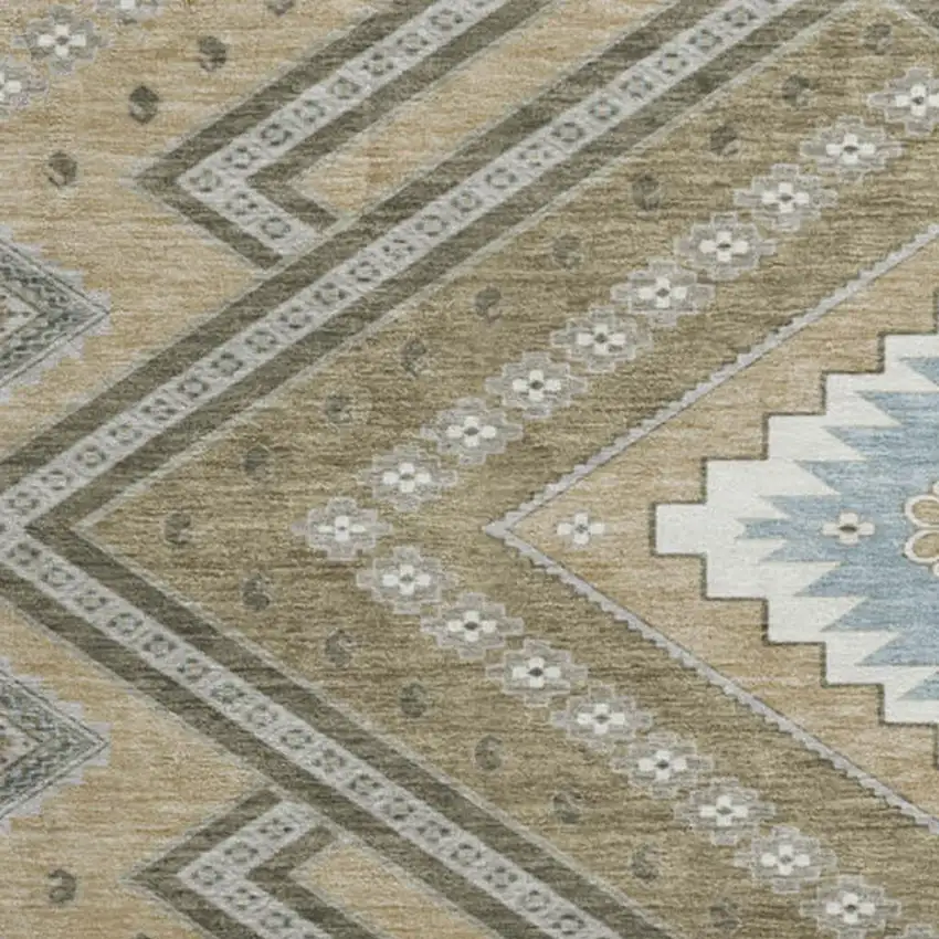 8' Beige Ivory And Gray Tribal Washable Round Rug With UV Protection Photo 2