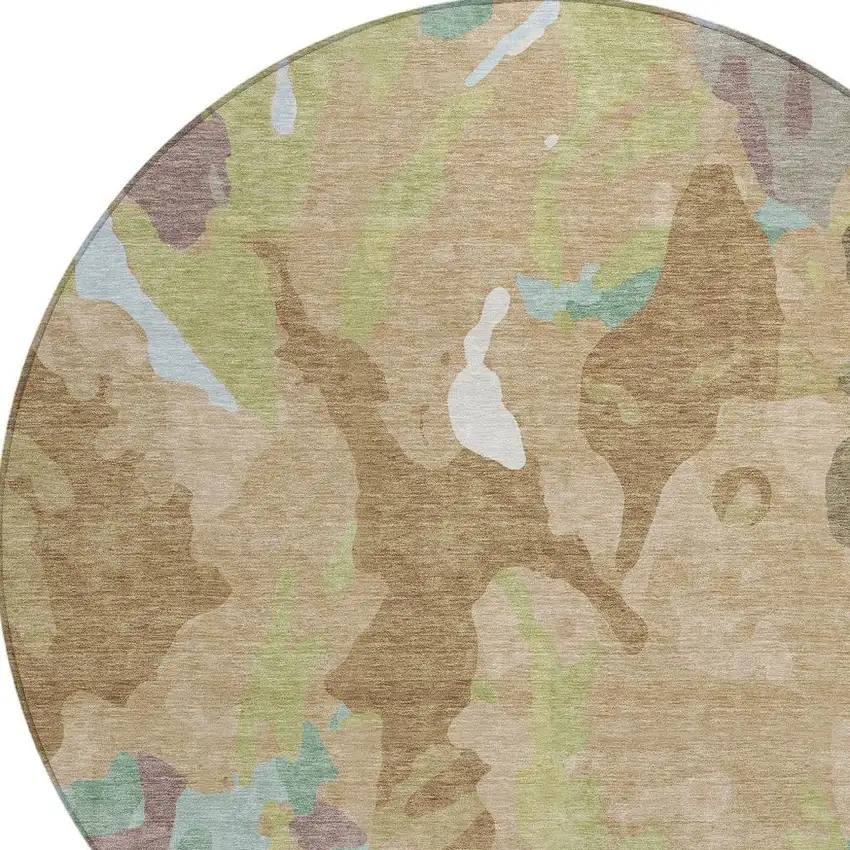 8' Beige Ivory And Plum Round Abstract Washable Indoor Outdoor Area Rug Photo 5