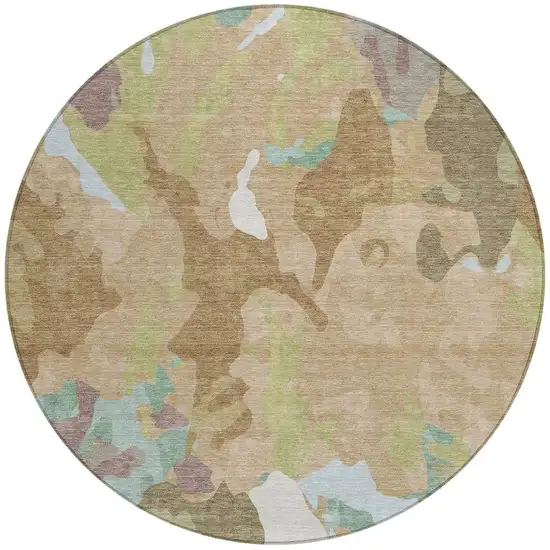 8' Beige Ivory And Plum Round Abstract Washable Indoor Outdoor Area Rug Photo 3