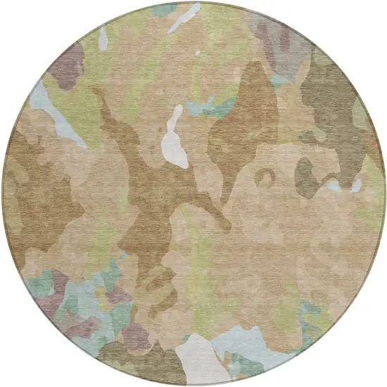 8' Beige Ivory And Plum Round Abstract Washable Indoor Outdoor Area Rug Photo 1