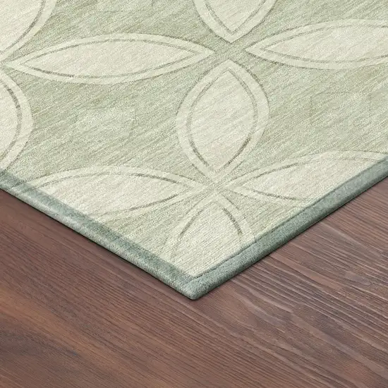 8' Beige Ivory And Sage Round Geometric Washable Indoor Outdoor Area Rug Photo 8