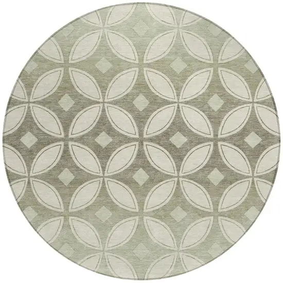 8' Beige Ivory And Sage Round Geometric Washable Indoor Outdoor Area Rug Photo 3