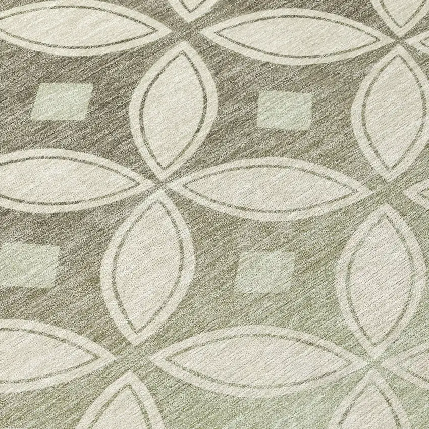 8' Beige Ivory And Sage Round Geometric Washable Indoor Outdoor Area Rug Photo 9