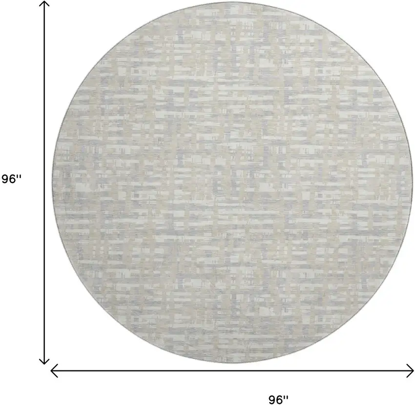 8' Beige Ivory And Silver Abstract Geometric Washable Round Rug With UV Protection Photo 9