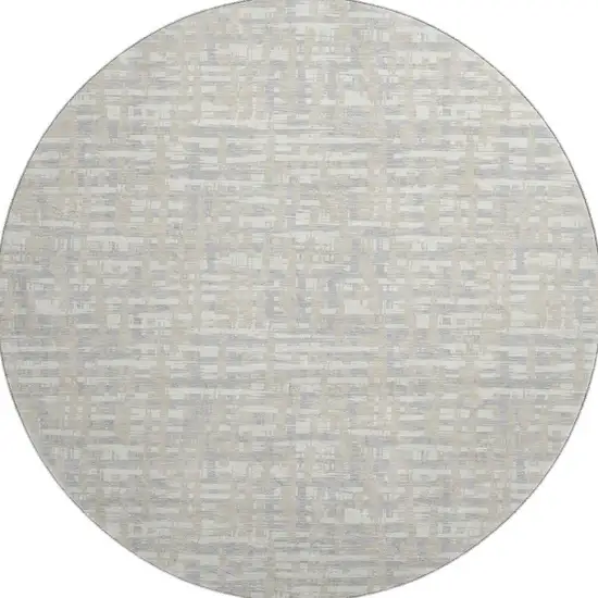 8' Beige Ivory And Silver Abstract Geometric Washable Round Rug With UV Protection Photo 2
