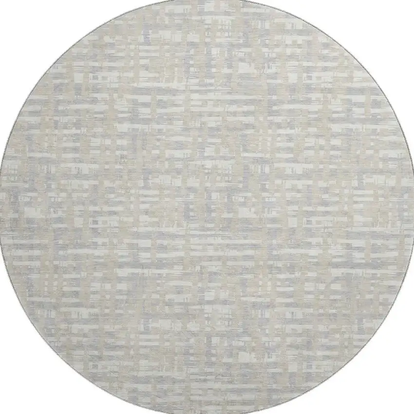 8' Beige Ivory And Silver Abstract Geometric Washable Round Rug With UV Protection Photo 2