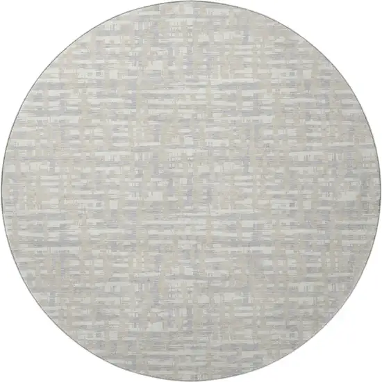 8' Beige Ivory And Silver Abstract Geometric Washable Round Rug With UV Protection Photo 3