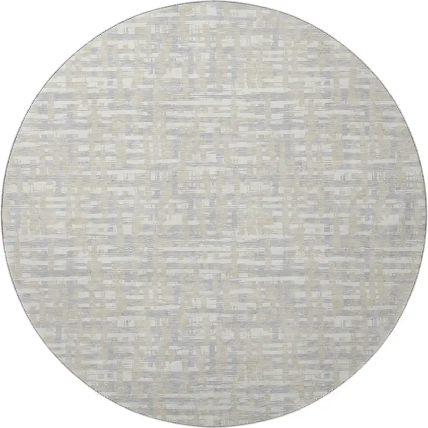 8' Beige Ivory And Silver Abstract Geometric Washable Round Rug With UV Protection Photo 3